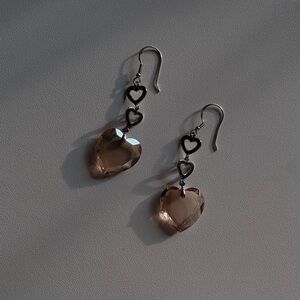 Brown Heart-Shaped Crystal Earrings